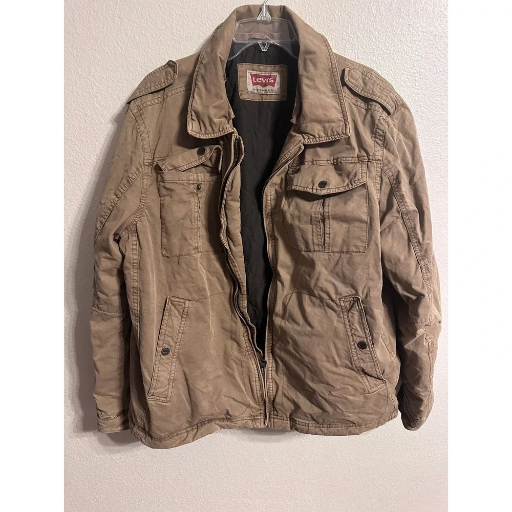 Levi's XXL Mens Tan Quilted Lined Full Zip Up Jacket Utility Military Style